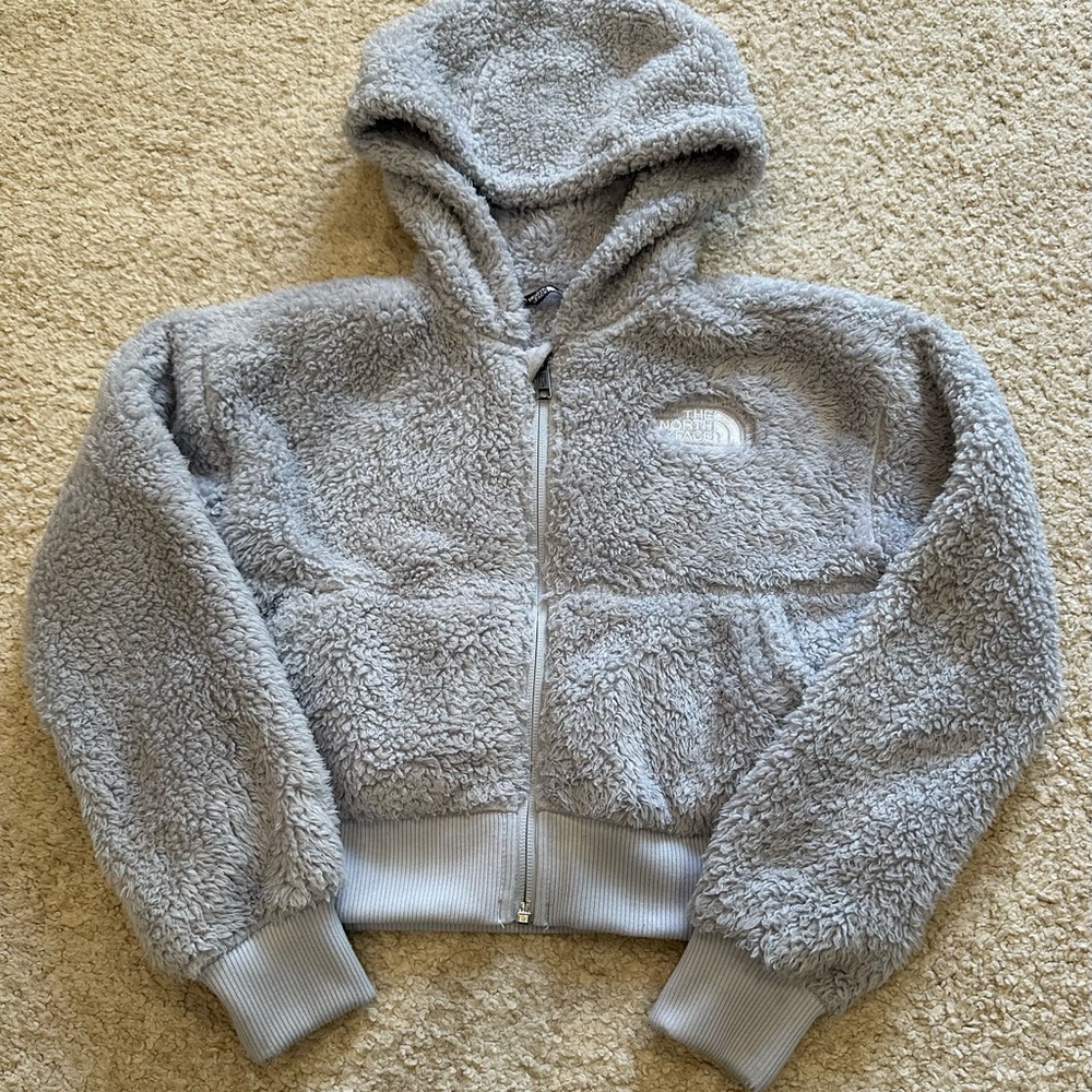 The North Face Kids Light Gray Crop Fleece Zip Up Hoodie (sz S/P,  7/8)